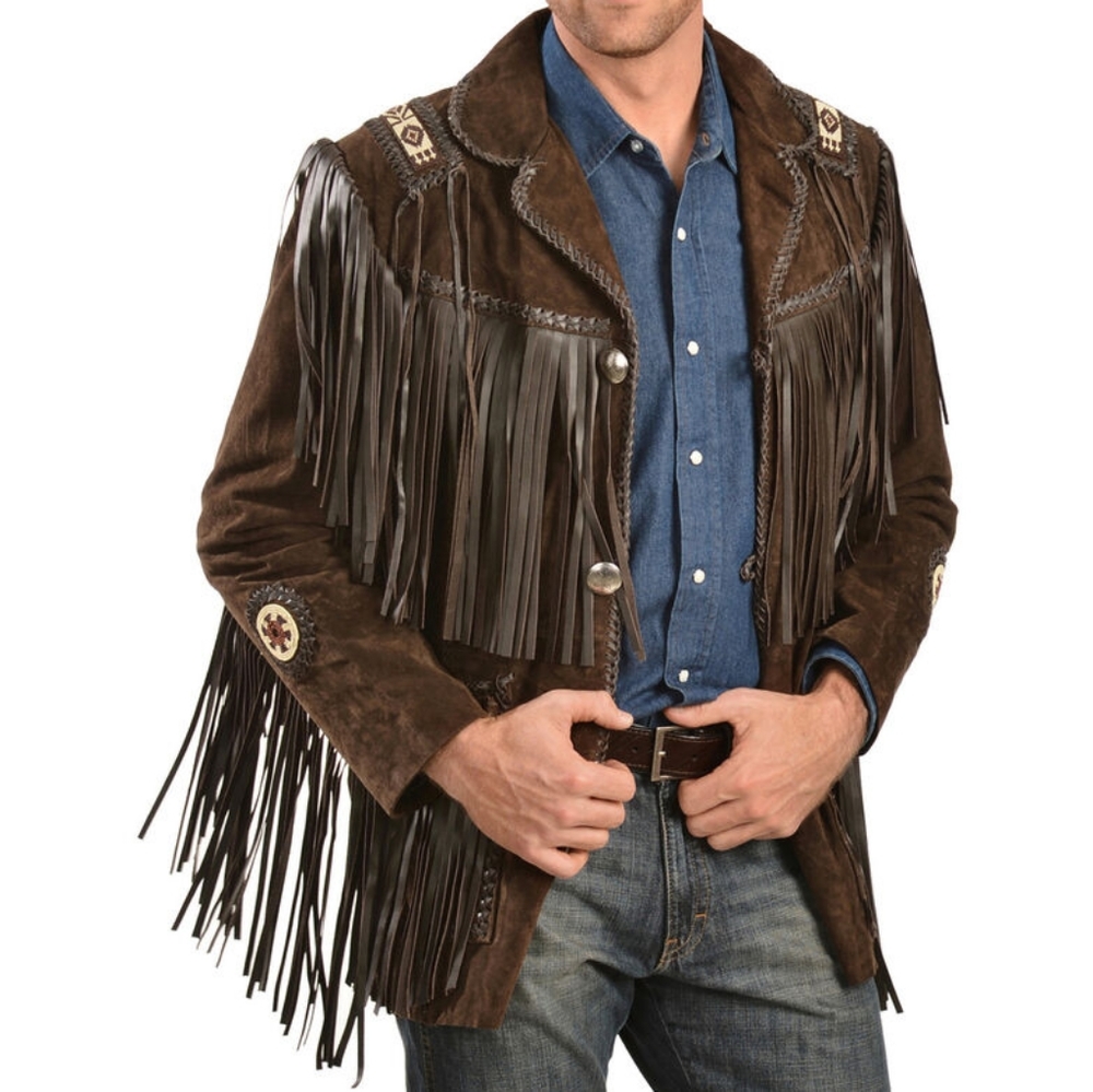 Classic Suede Leather Jacket with Leather Fringes